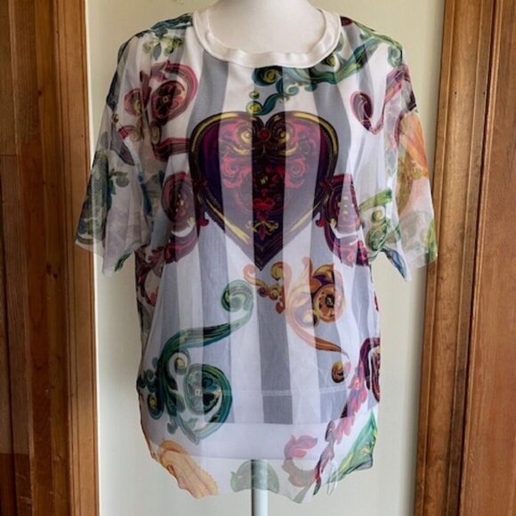 VERSACE JEANS COUTURE Black/White Racerback Tulle Baroque Jewels Overlay Top S - Picture 3 of 17